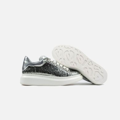 Женские кроссовки Alexander Mcqueen Trimmed Glitter Silver, 36